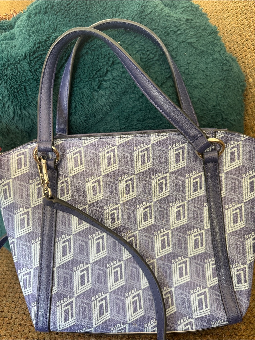 Karl Lagerfeld Purple/Blue Logo Jacquard Satchel with Icon Patch - Picture 5 of 9